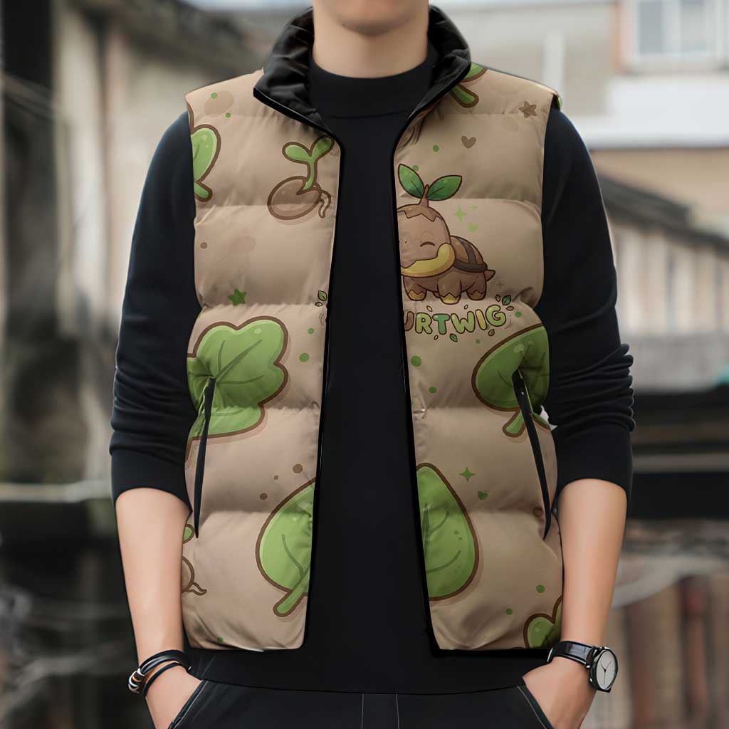Turtwig Sleeveless Puffer Jacket Whimsical Forest Sprout Art