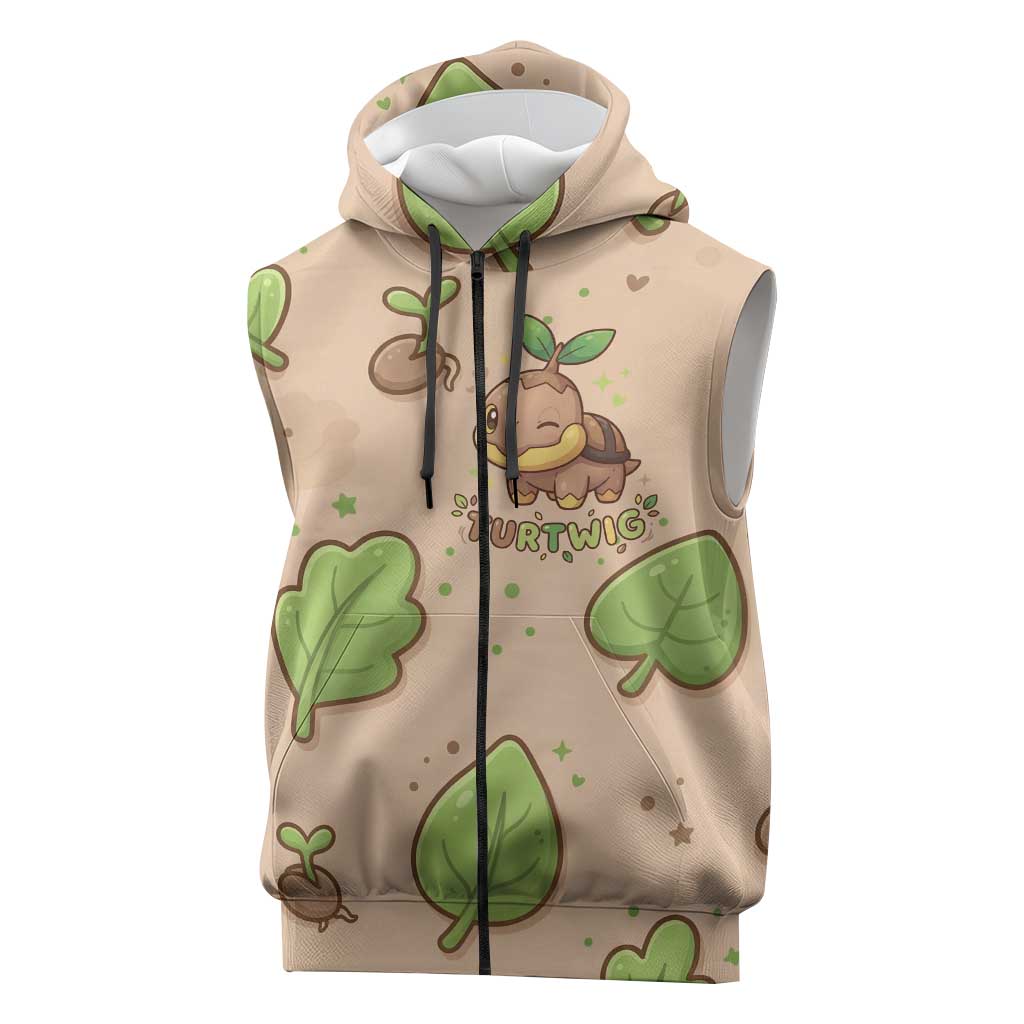 Turtwig Sleeveless Zip Hoodie Whimsical Forest Sprout Art