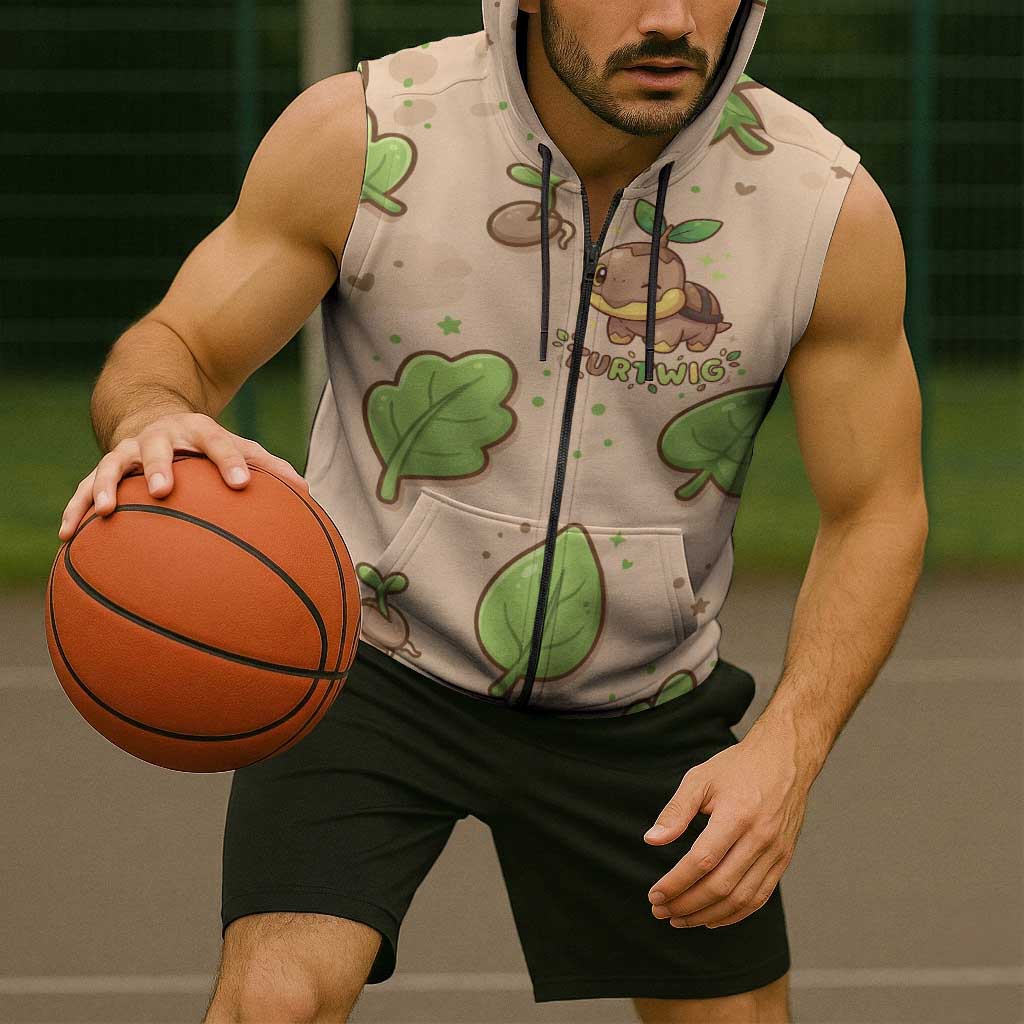 Turtwig Sleeveless Zip Hoodie Whimsical Forest Sprout Art