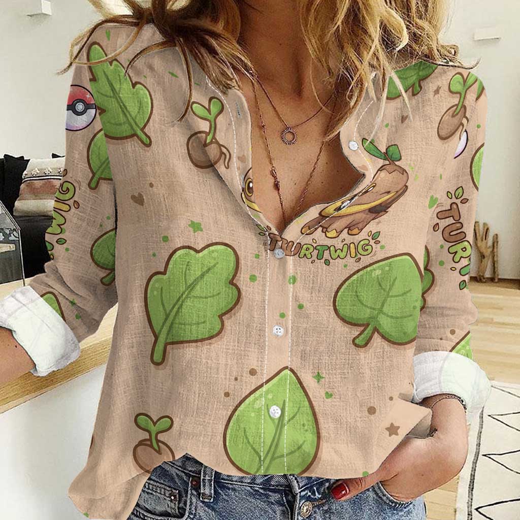 Turtwig Women Casual Shirt Whimsical Forest Sprout Art