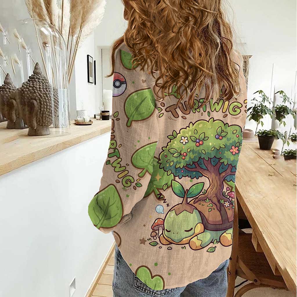 Turtwig Women Casual Shirt Whimsical Forest Sprout Art
