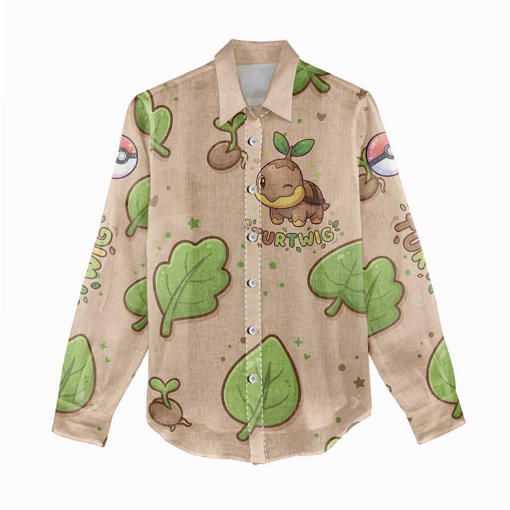 Turtwig Women Casual Shirt Whimsical Forest Sprout Art
