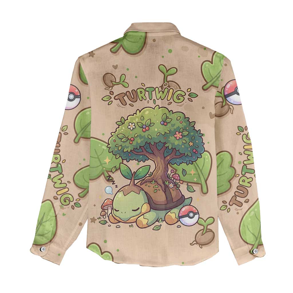 Turtwig Women Casual Shirt Whimsical Forest Sprout Art