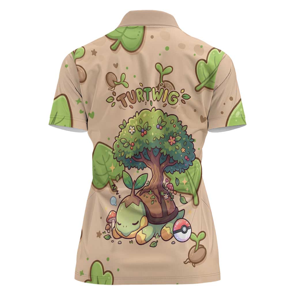 Turtwig Women Polo Shirt Whimsical Forest Sprout Art