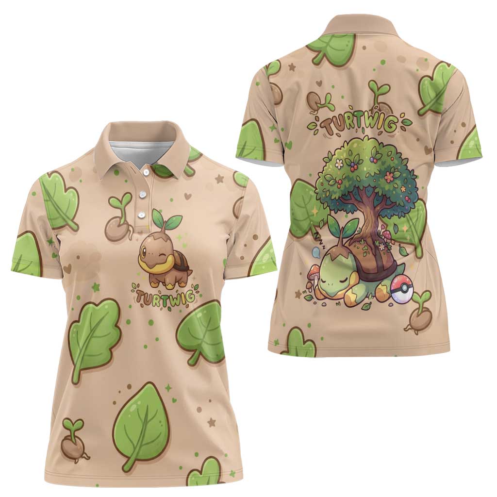 Turtwig Women Polo Shirt Whimsical Forest Sprout Art