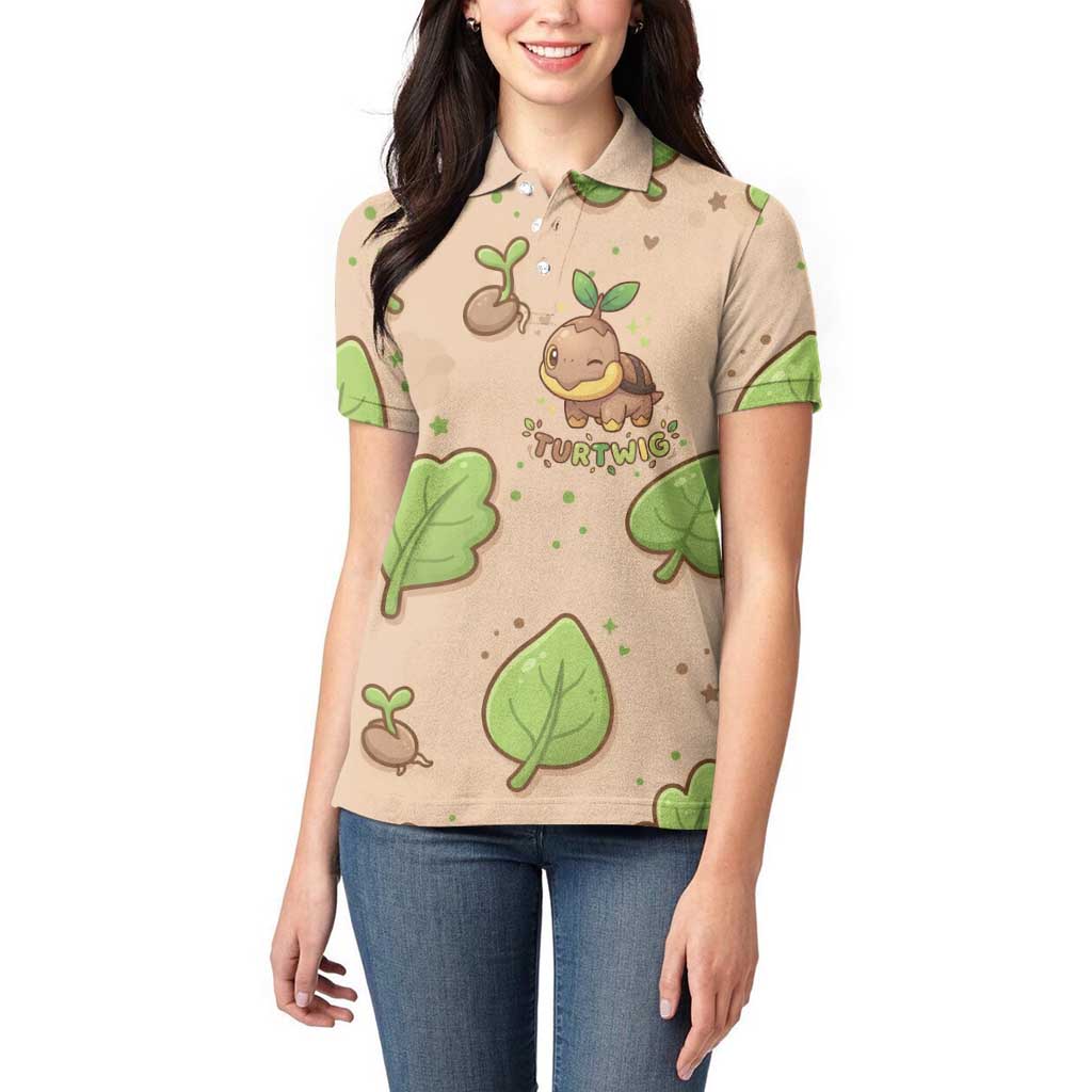 Turtwig Women Polo Shirt Whimsical Forest Sprout Art