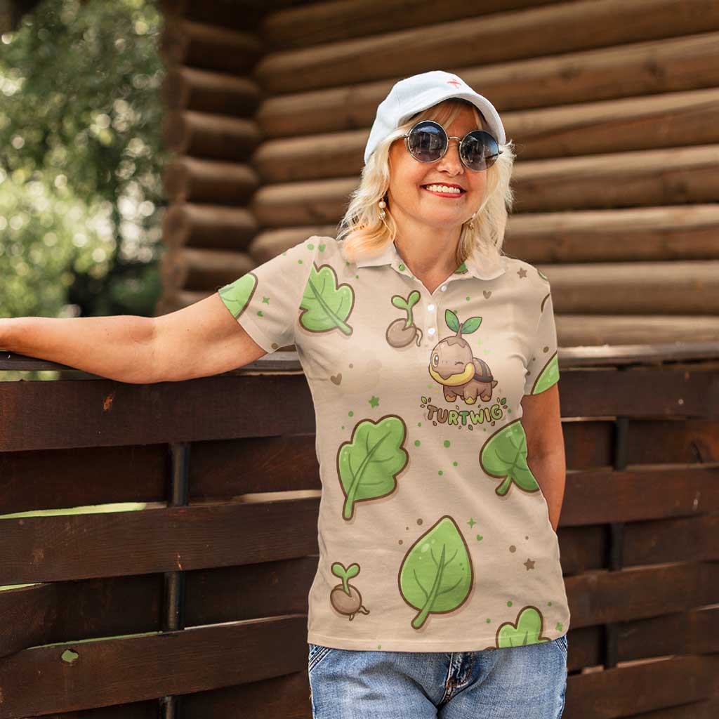 Turtwig Women Polo Shirt Whimsical Forest Sprout Art