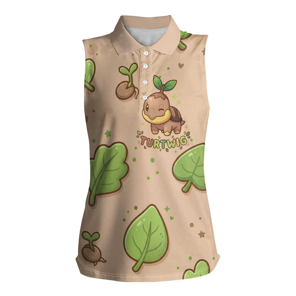 Turtwig Women Sleeveless Polo Shirt Whimsical Forest Sprout Art