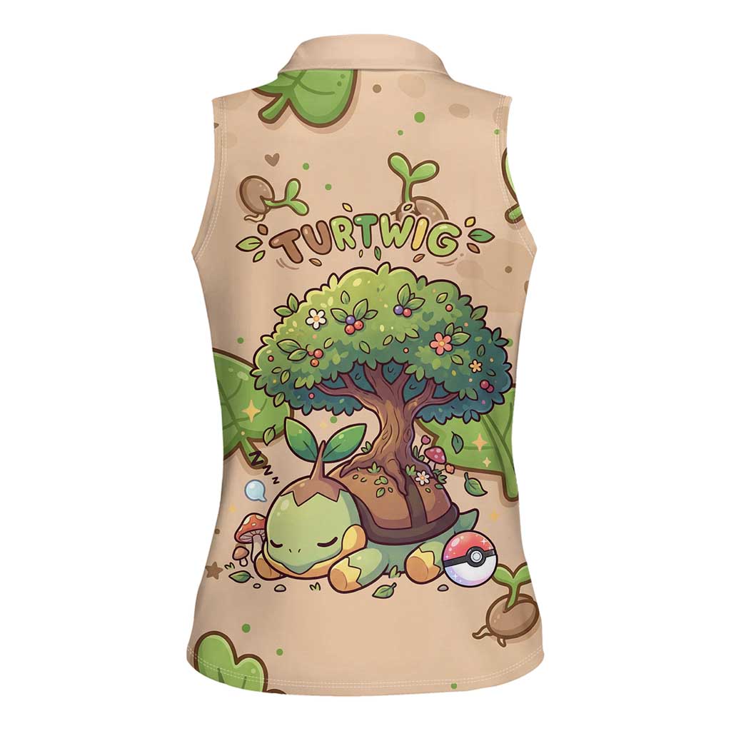 Turtwig Women Sleeveless Polo Shirt Whimsical Forest Sprout Art