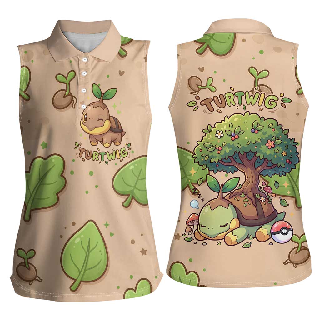 Turtwig Women Sleeveless Polo Shirt Whimsical Forest Sprout Art