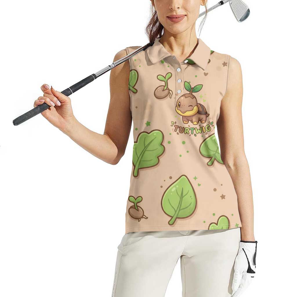 Turtwig Women Sleeveless Polo Shirt Whimsical Forest Sprout Art