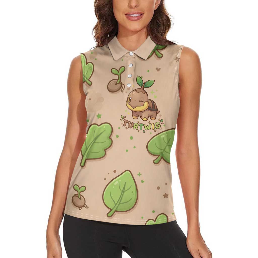 Turtwig Women Sleeveless Polo Shirt Whimsical Forest Sprout Art