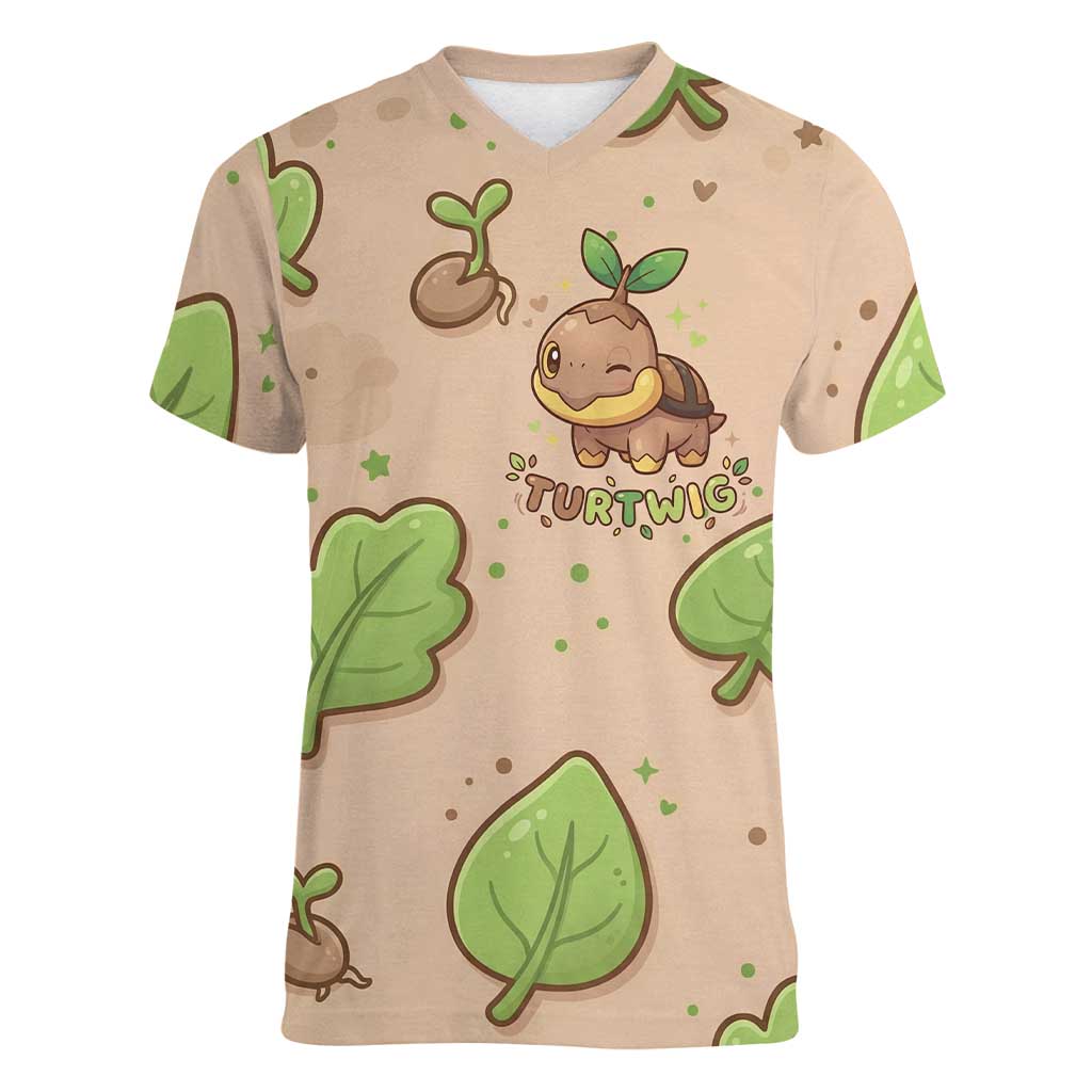 Turtwig Women V-Neck T-Shirt Whimsical Forest Sprout Art