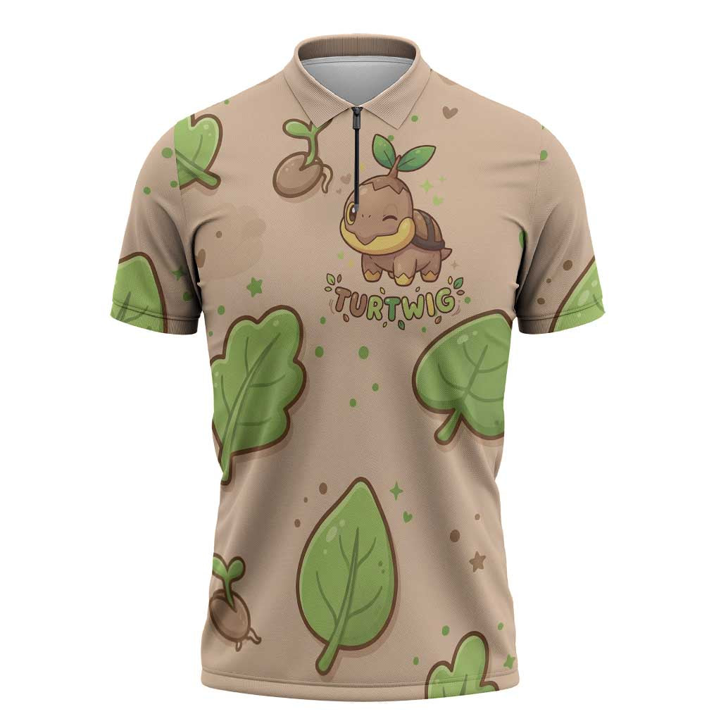 Turtwig Zipper Polo Shirt Whimsical Forest Sprout Art