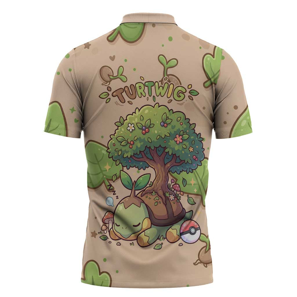 Turtwig Zipper Polo Shirt Whimsical Forest Sprout Art
