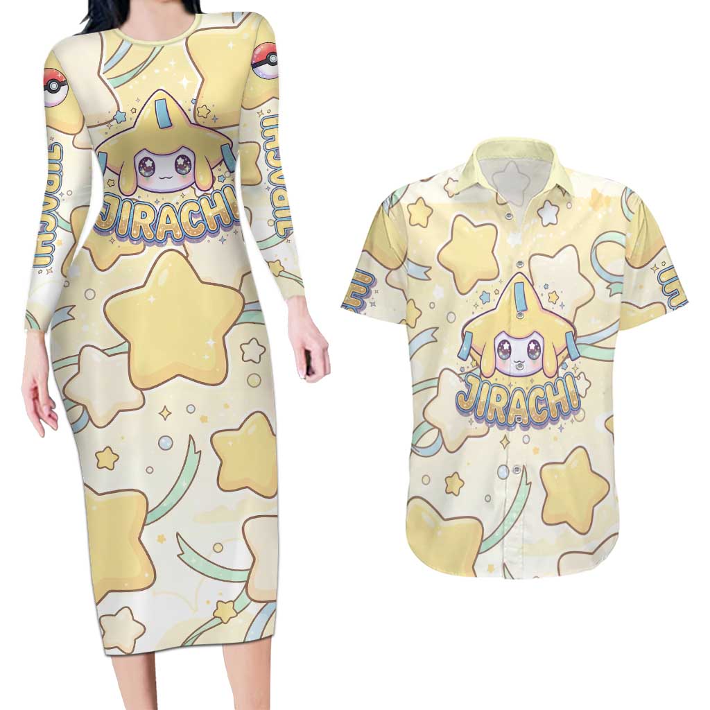 Jirachi Couples Matching Long Sleeve Bodycon Dress and Hawaiian Shirt Pastel Dreamy Starwish Art