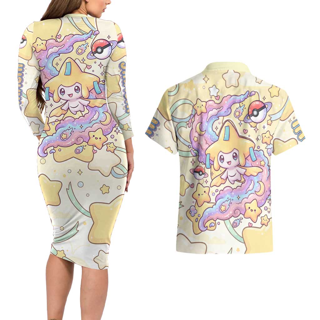 Jirachi Couples Matching Long Sleeve Bodycon Dress and Hawaiian Shirt Pastel Dreamy Starwish Art