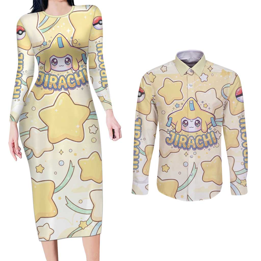 Jirachi Couples Matching Long Sleeve Bodycon Dress and Long Sleeve Button Shirt Pastel Dreamy Starwish Art