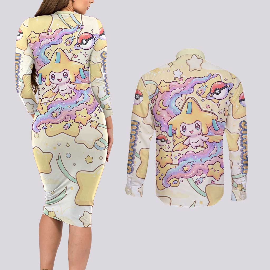 Jirachi Couples Matching Long Sleeve Bodycon Dress and Long Sleeve Button Shirt Pastel Dreamy Starwish Art