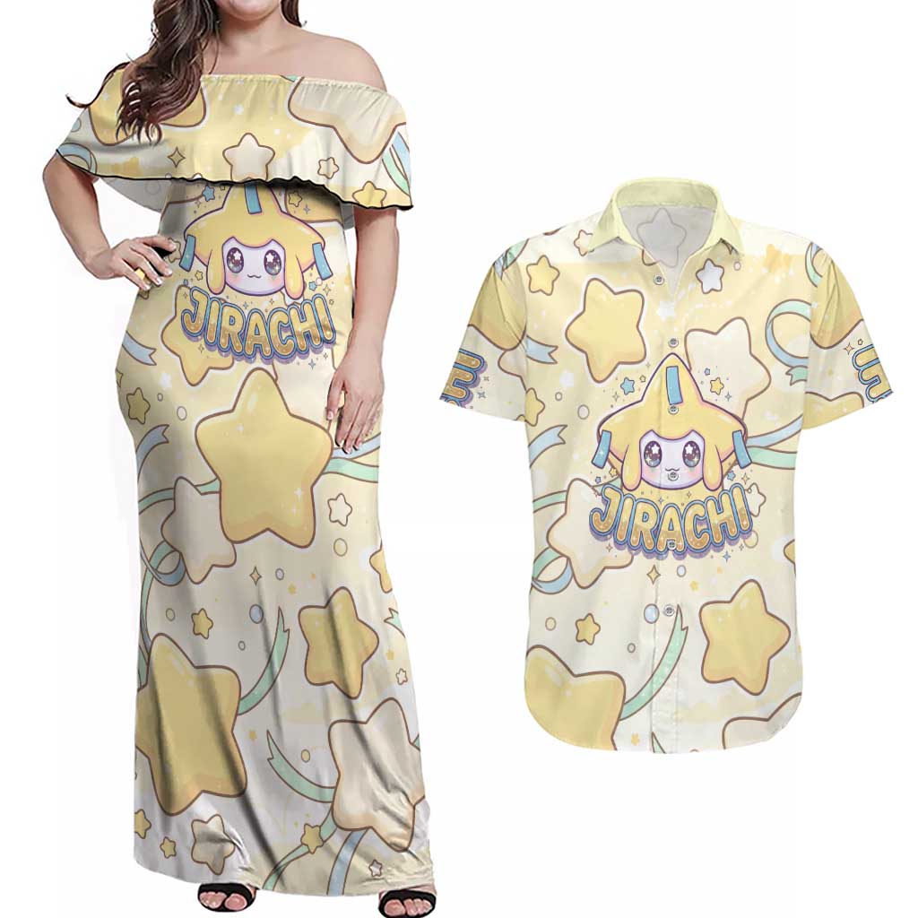 Jirachi Couples Matching Off Shoulder Maxi Dress and Hawaiian Shirt Pastel Dreamy Starwish Art