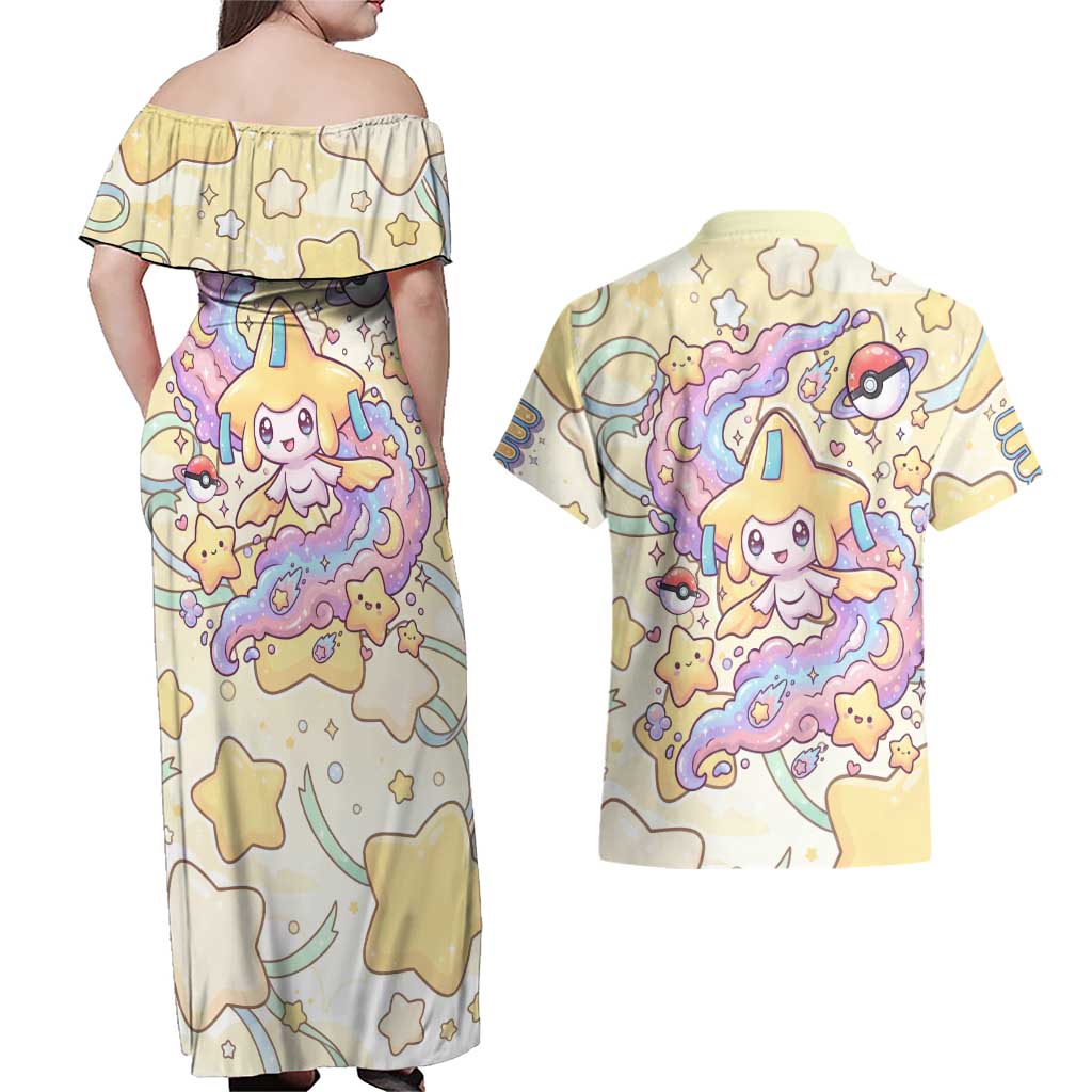 Jirachi Couples Matching Off Shoulder Maxi Dress and Hawaiian Shirt Pastel Dreamy Starwish Art