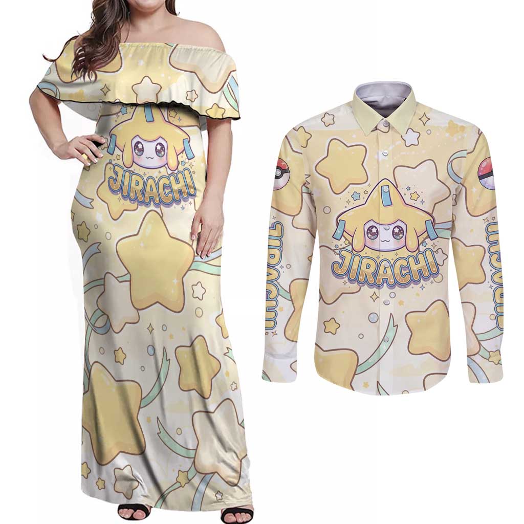 Jirachi Couples Matching Off Shoulder Maxi Dress and Long Sleeve Button Shirt Pastel Dreamy Starwish Art