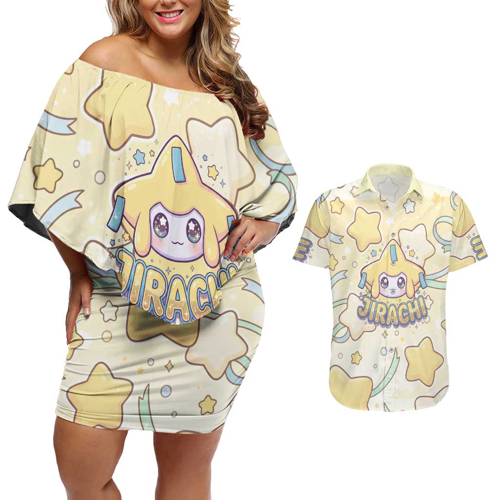 Jirachi Couples Matching Off Shoulder Short Dress and Hawaiian Shirt Pastel Dreamy Starwish Art