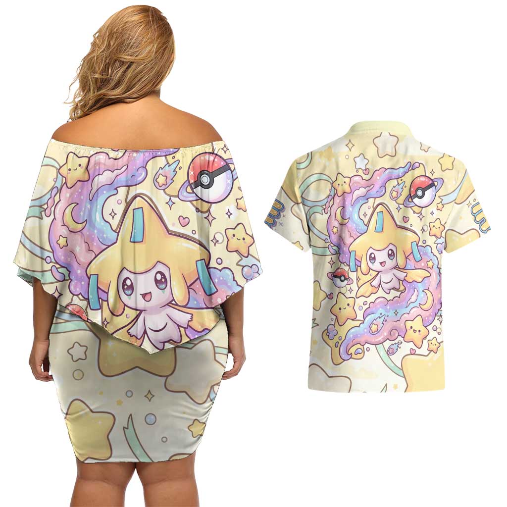 Jirachi Couples Matching Off Shoulder Short Dress and Hawaiian Shirt Pastel Dreamy Starwish Art
