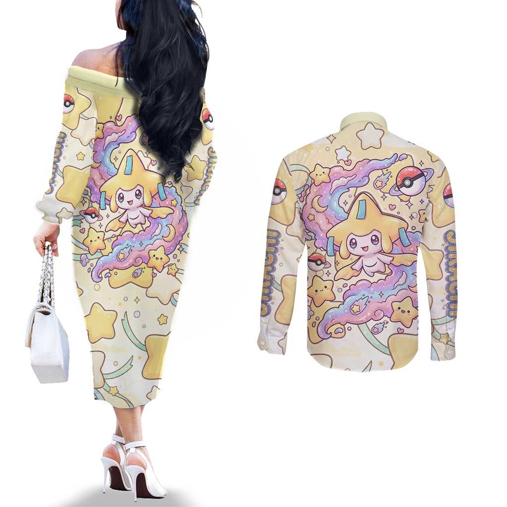 Jirachi Couples Matching Off The Shoulder Long Sleeve Dress and Long Sleeve Button Shirt Pastel Dreamy Starwish Art