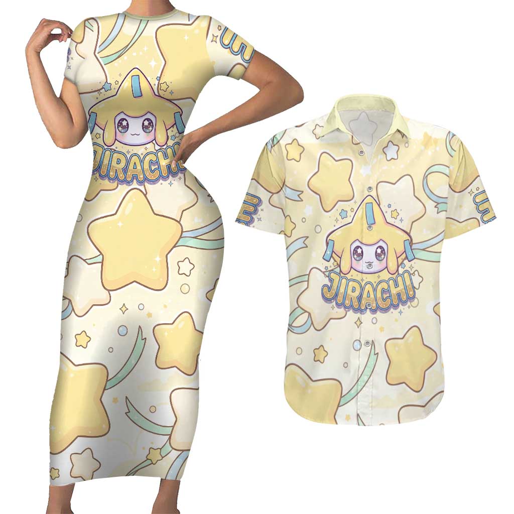 Jirachi Couples Matching Short Sleeve Bodycon Dress and Hawaiian Shirt Pastel Dreamy Starwish Art