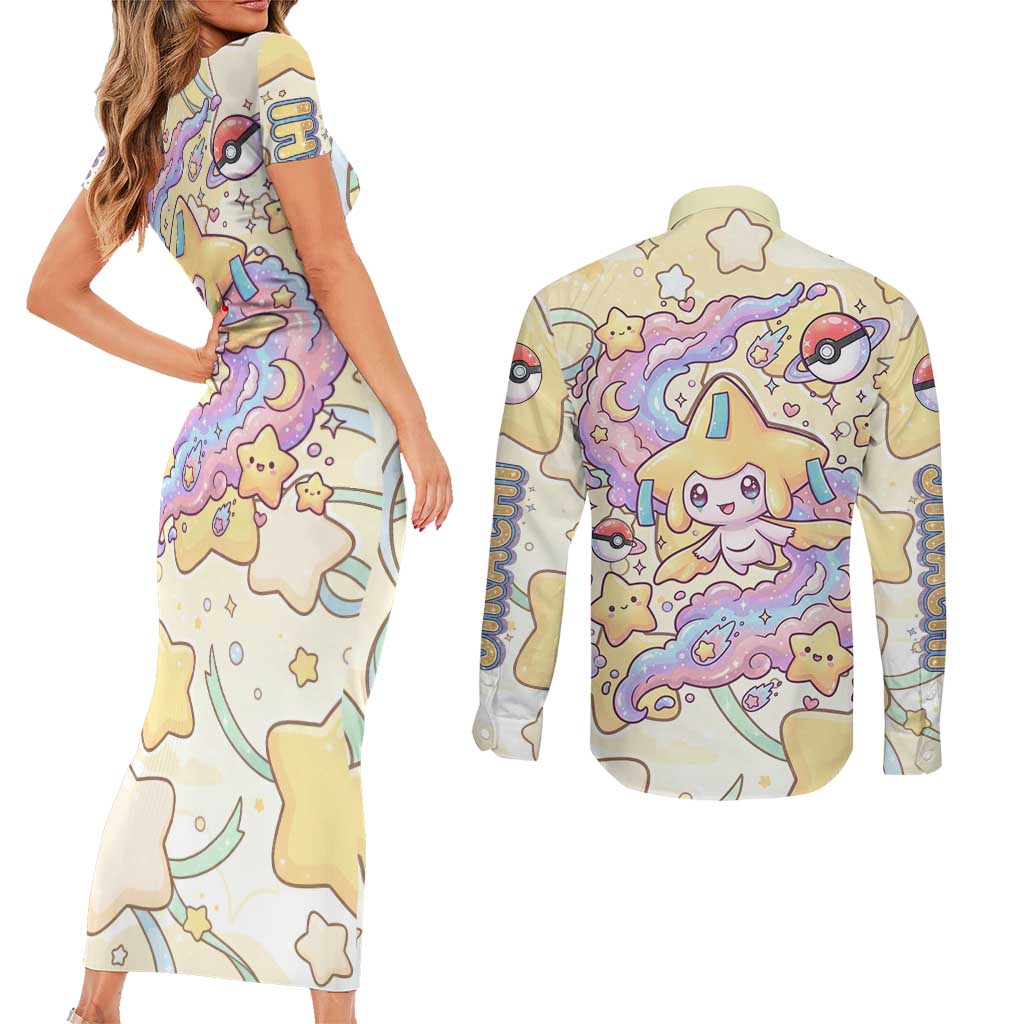 Jirachi Couples Matching Short Sleeve Bodycon Dress and Long Sleeve Button Shirt Pastel Dreamy Starwish Art