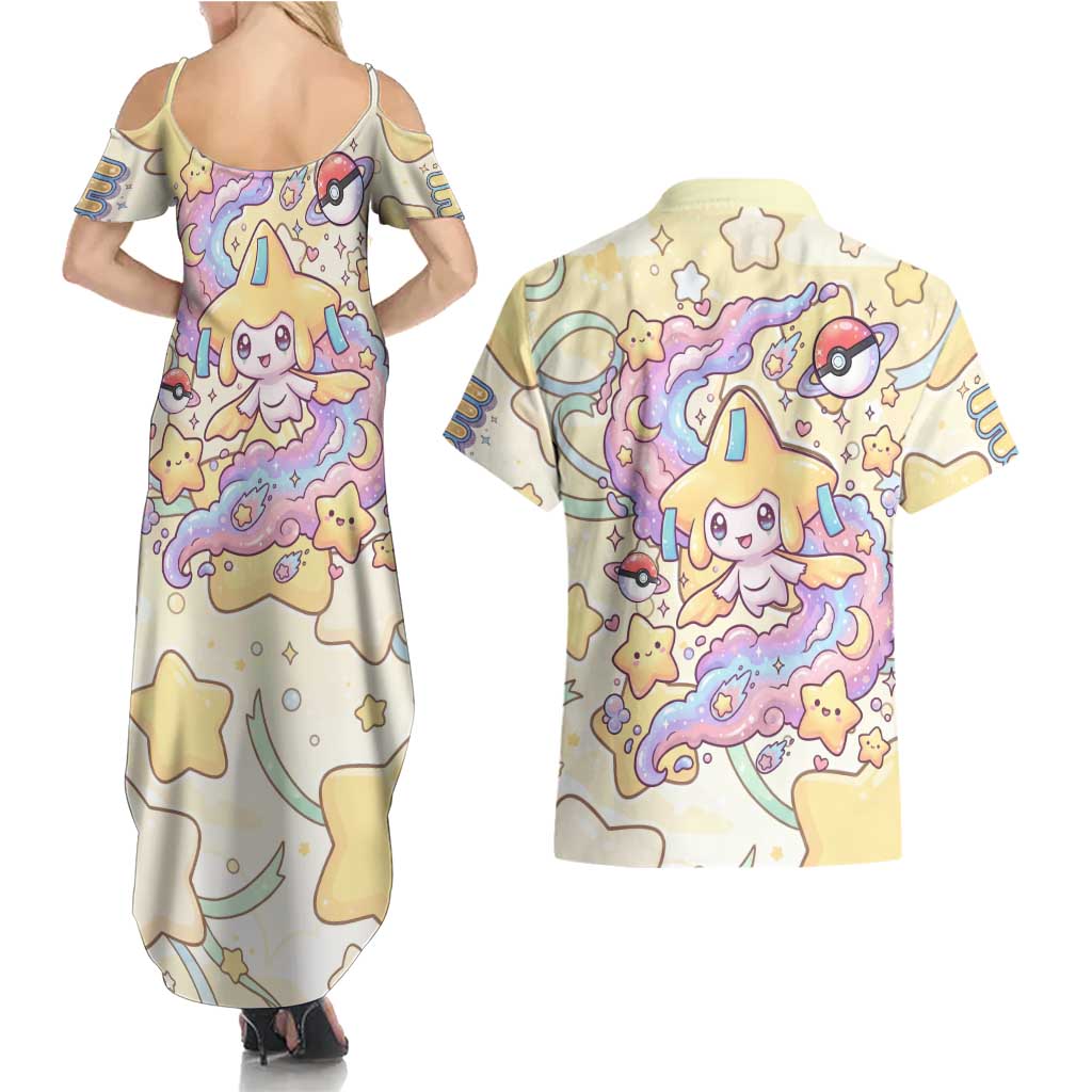 Jirachi Couples Matching Summer Maxi Dress and Hawaiian Shirt Pastel Dreamy Starwish Art