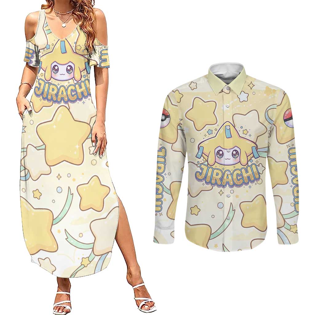 Jirachi Couples Matching Summer Maxi Dress and Long Sleeve Button Shirt Pastel Dreamy Starwish Art