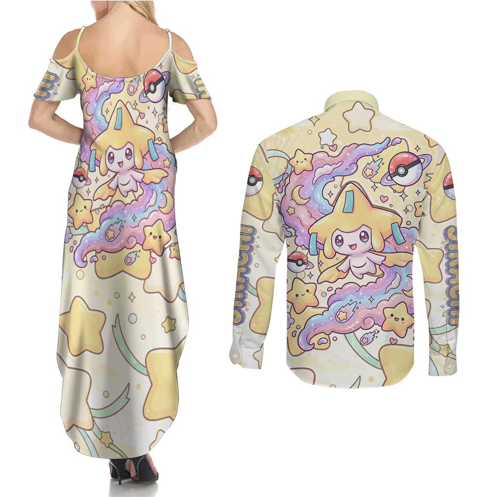 Jirachi Couples Matching Summer Maxi Dress and Long Sleeve Button Shirt Pastel Dreamy Starwish Art