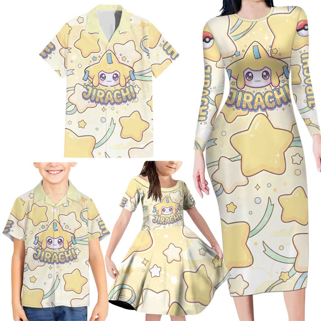 Jirachi Family Matching Long Sleeve Bodycon Dress and Hawaiian Shirt Pastel Dreamy Starwish Art