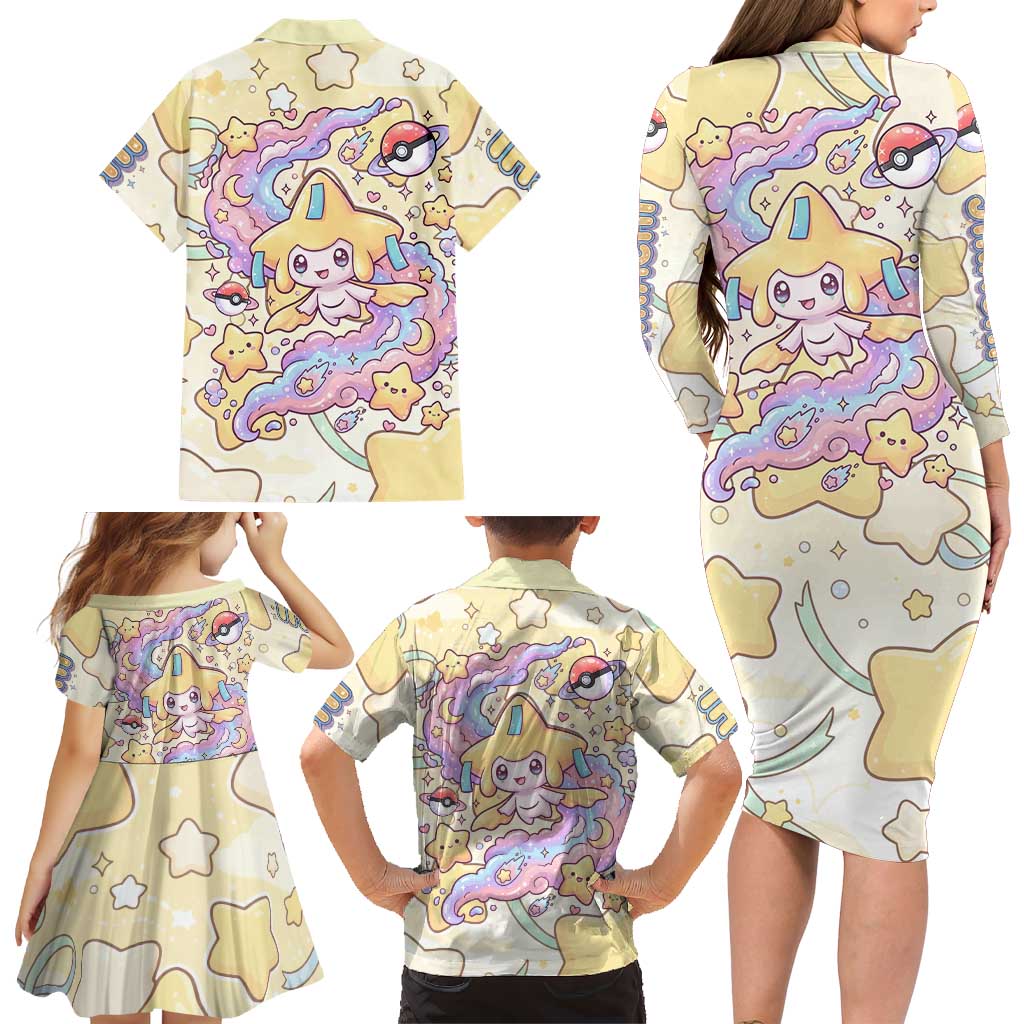 Jirachi Family Matching Long Sleeve Bodycon Dress and Hawaiian Shirt Pastel Dreamy Starwish Art