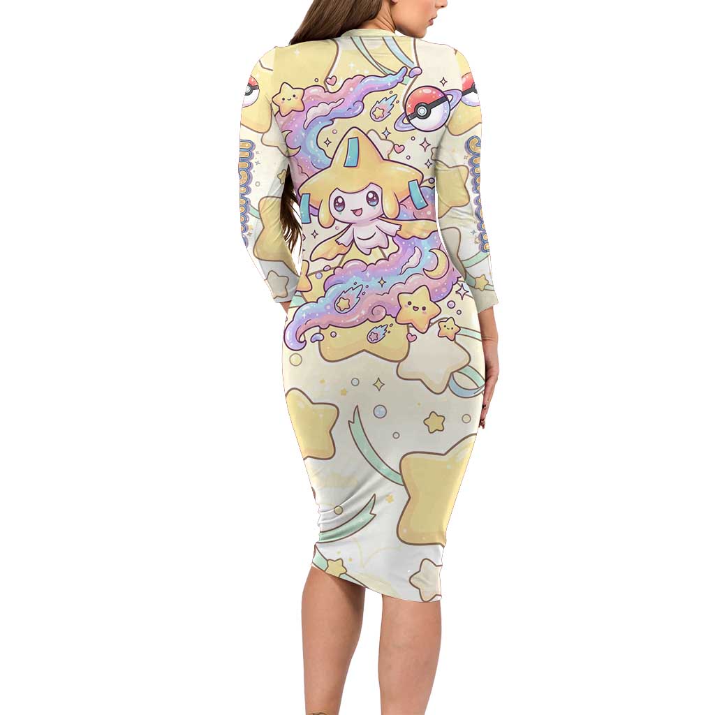 Jirachi Family Matching Long Sleeve Bodycon Dress and Hawaiian Shirt Pastel Dreamy Starwish Art