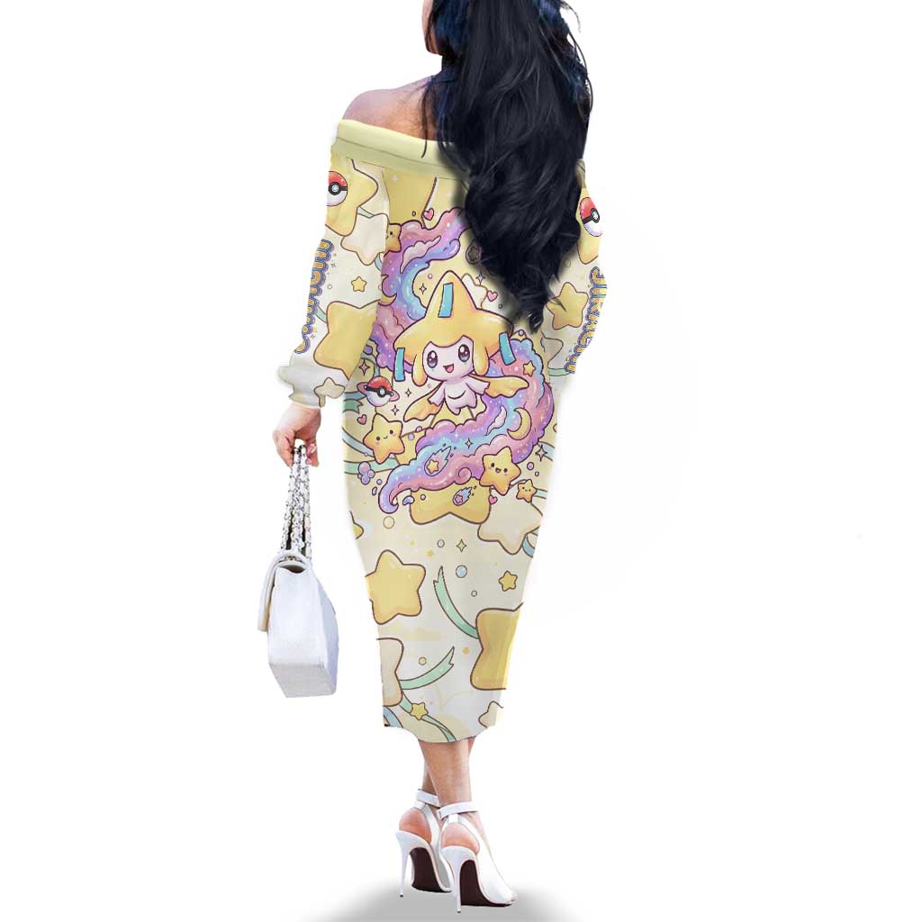 Jirachi Family Matching Off The Shoulder Long Sleeve Dress and Hawaiian Shirt Pastel Dreamy Starwish Art