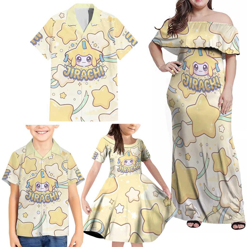 Jirachi Family Matching Off Shoulder Maxi Dress and Hawaiian Shirt Pastel Dreamy Starwish Art