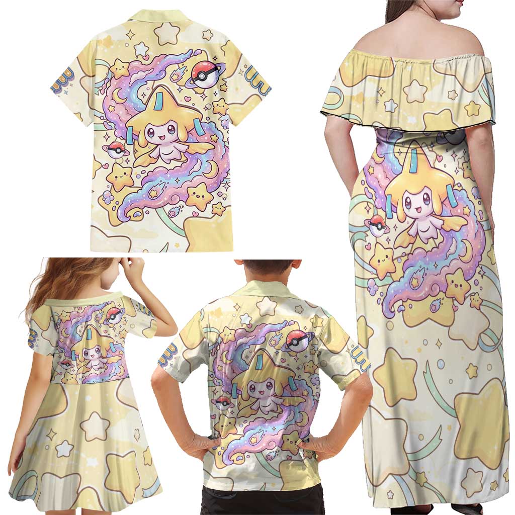 Jirachi Family Matching Off Shoulder Maxi Dress and Hawaiian Shirt Pastel Dreamy Starwish Art