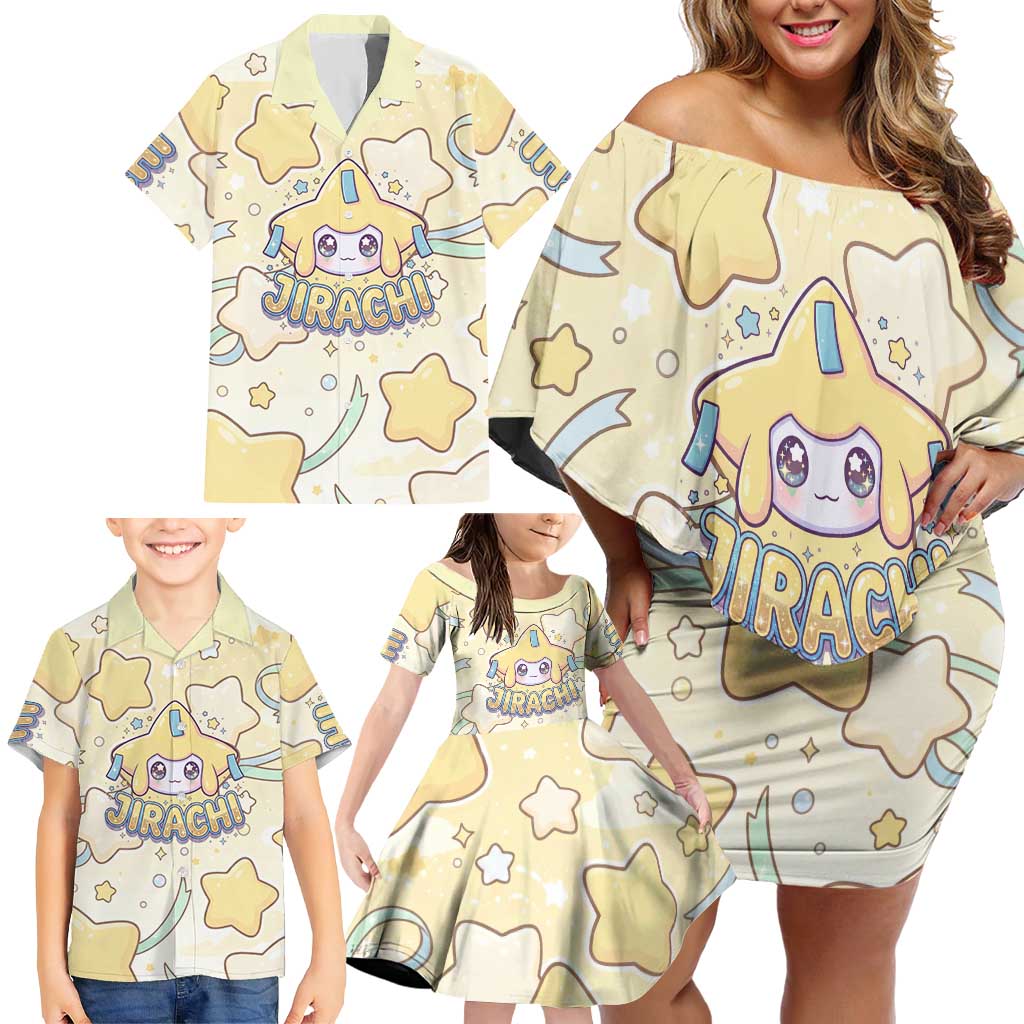 Jirachi Family Matching Off Shoulder Short Dress and Hawaiian Shirt Pastel Dreamy Starwish Art