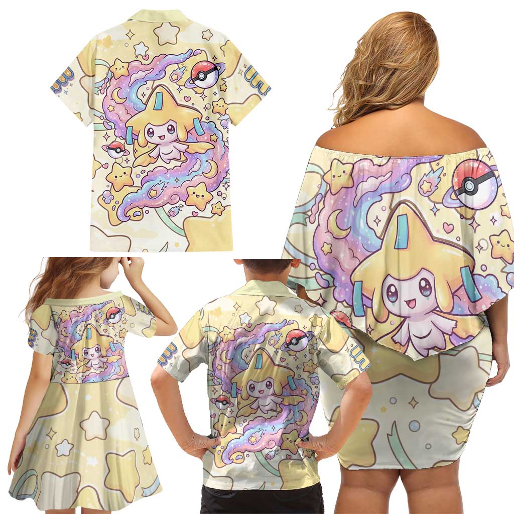 Jirachi Family Matching Off Shoulder Short Dress and Hawaiian Shirt Pastel Dreamy Starwish Art