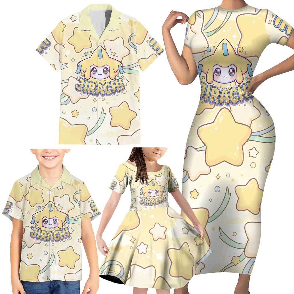 Jirachi Family Matching Short Sleeve Bodycon Dress and Hawaiian Shirt Pastel Dreamy Starwish Art