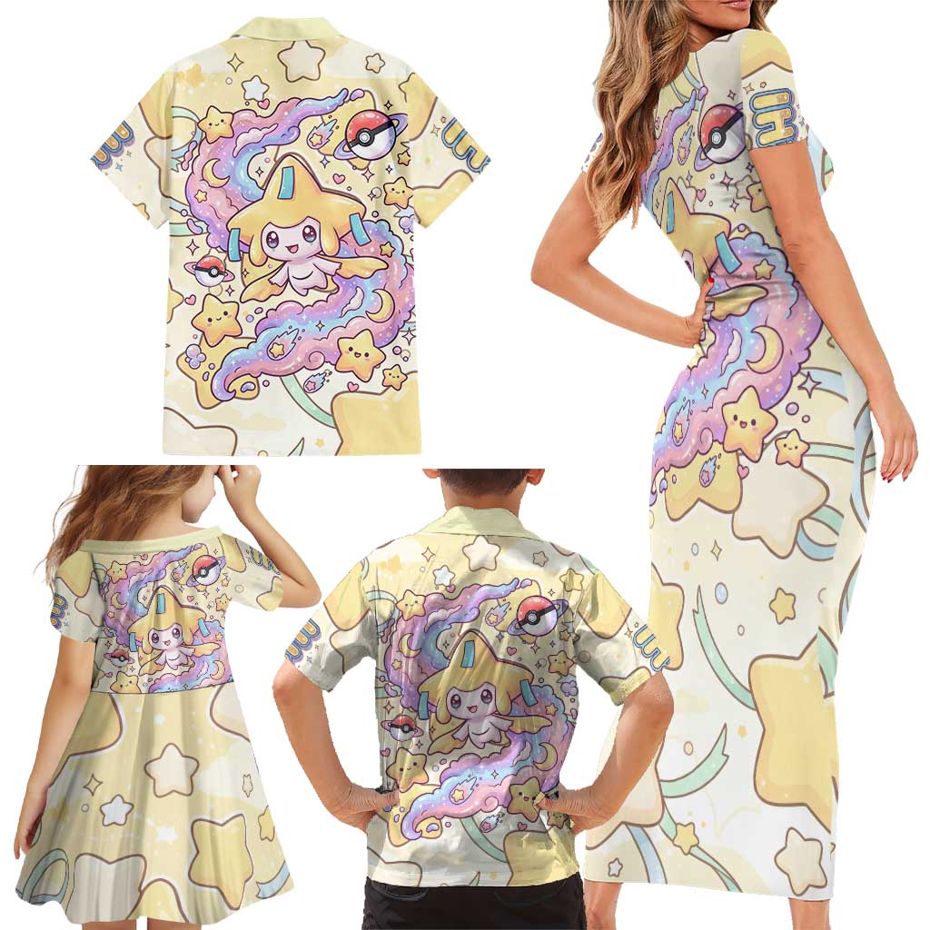 Jirachi Family Matching Short Sleeve Bodycon Dress and Hawaiian Shirt Pastel Dreamy Starwish Art