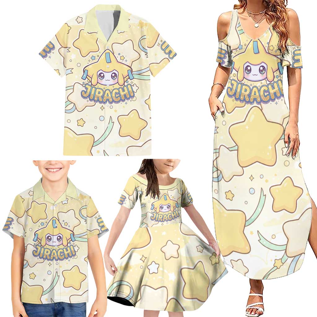 Jirachi Family Matching Summer Maxi Dress and Hawaiian Shirt Pastel Dreamy Starwish Art
