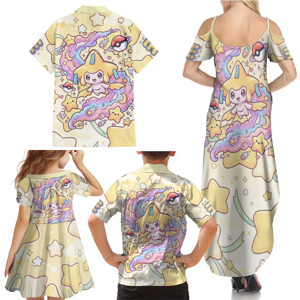 Jirachi Family Matching Summer Maxi Dress and Hawaiian Shirt Pastel Dreamy Starwish Art