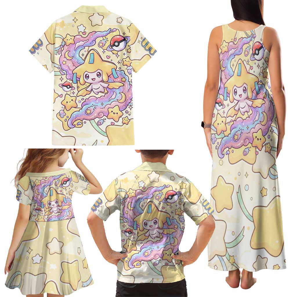 Jirachi Family Matching Tank Maxi Dress and Hawaiian Shirt Pastel Dreamy Starwish Art