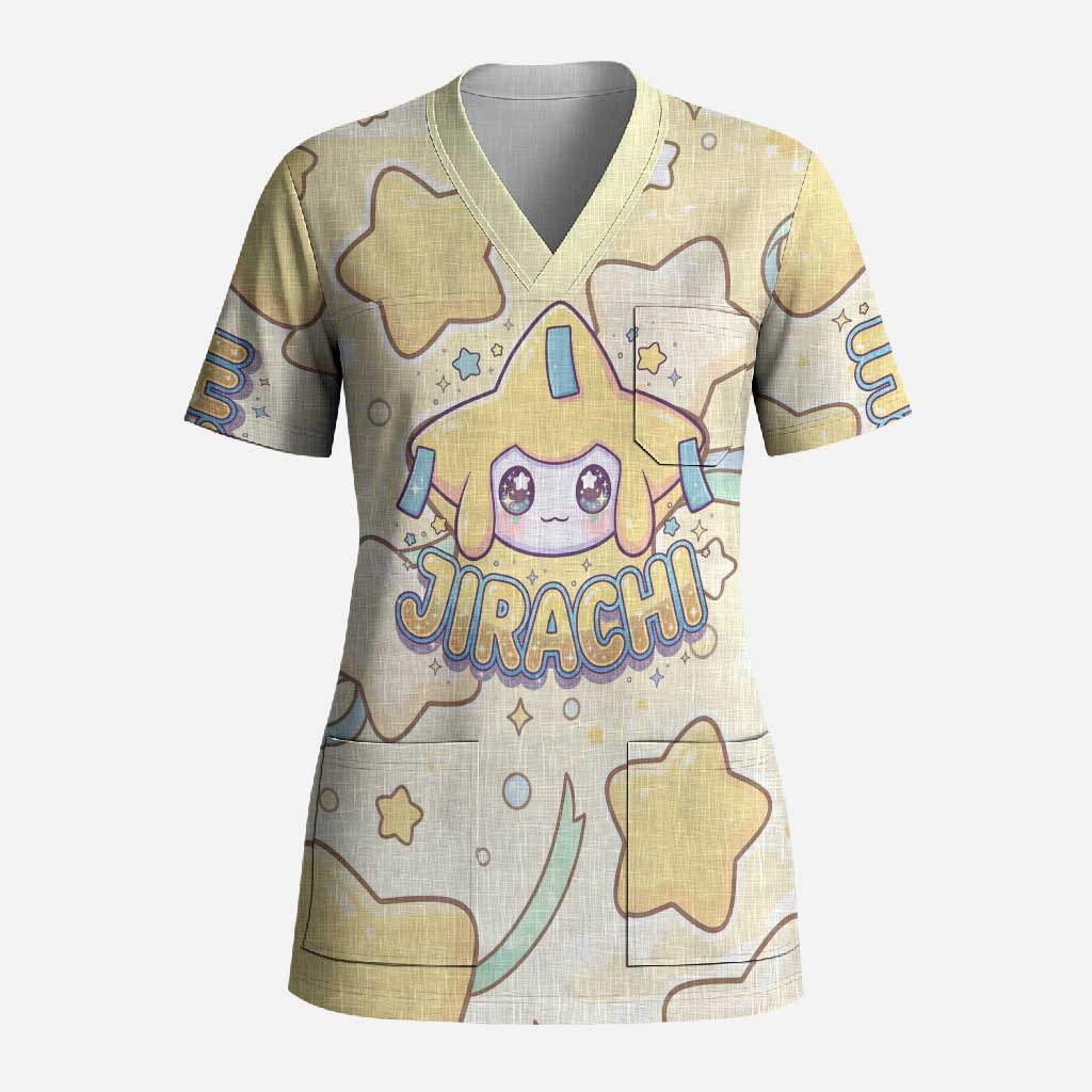 Jirachi Scrub Top Pastel Dreamy Starwish Art