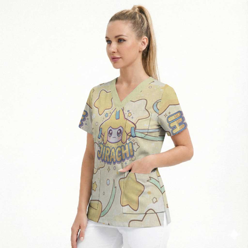 Jirachi Scrub Top Pastel Dreamy Starwish Art