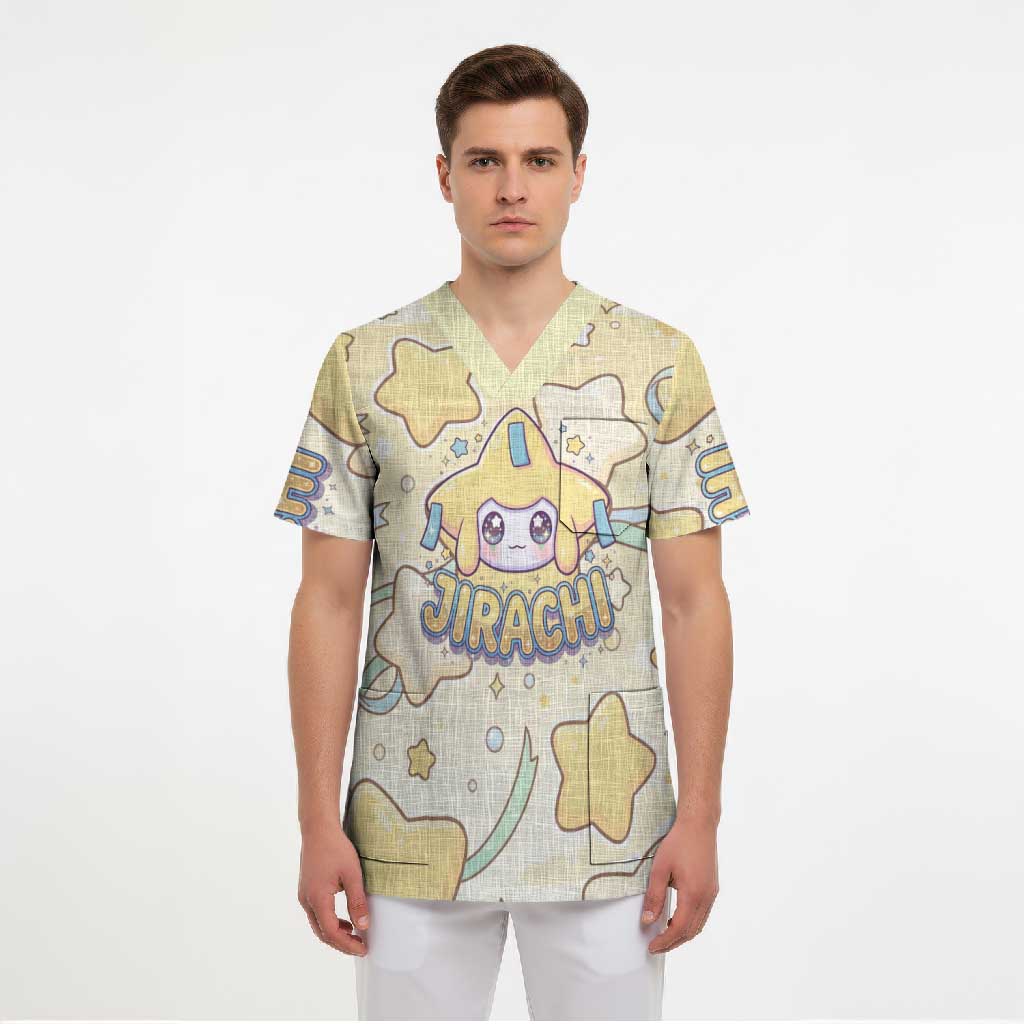 Jirachi Scrub Top Pastel Dreamy Starwish Art